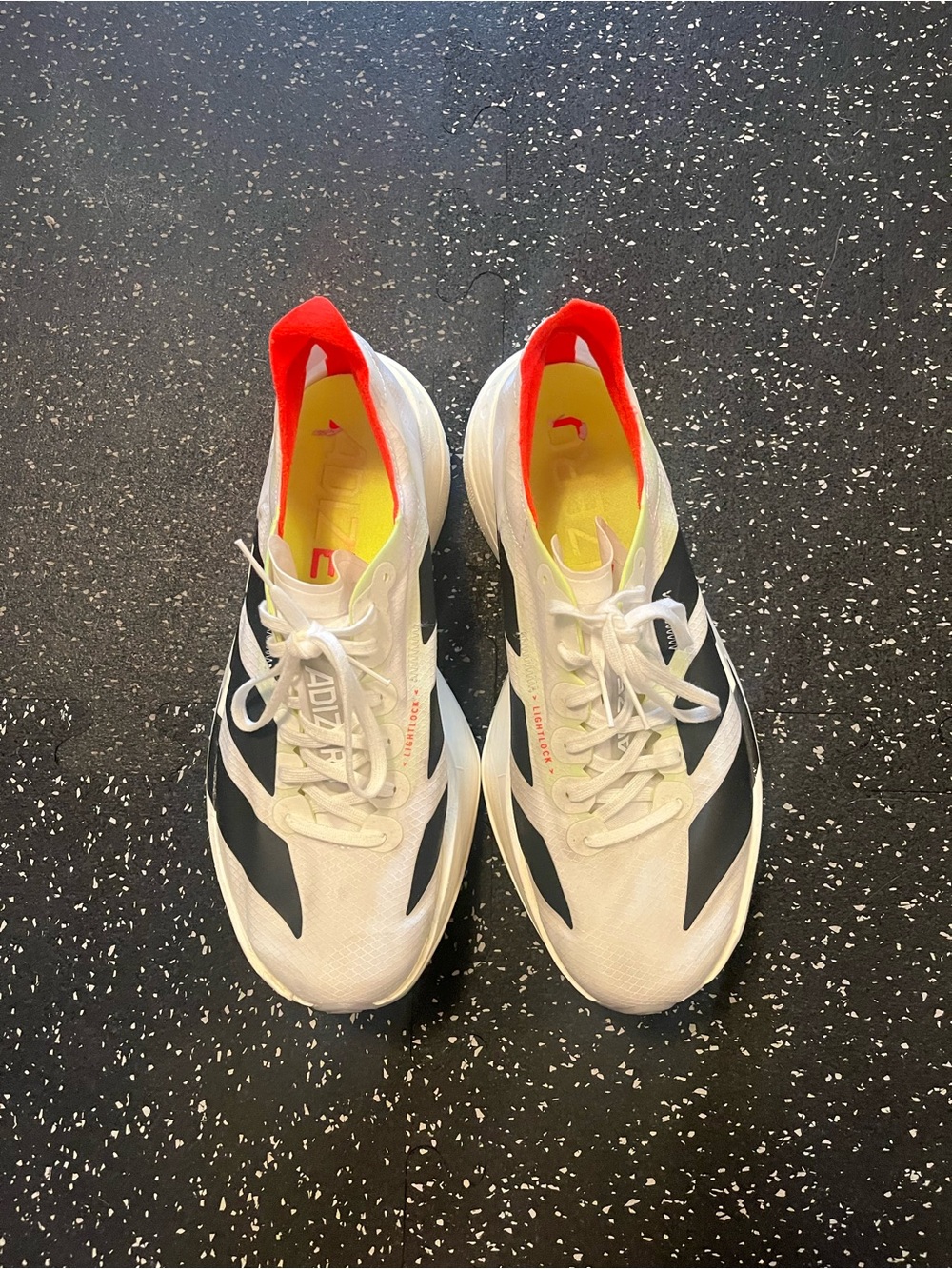 adidas Adizero Adios Pro Running Shoe — White with Black & Coral Accent